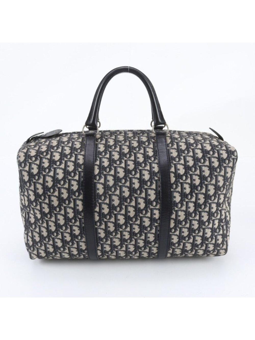 Dior Trotter Leather Canvas Boston Bag Tote Navy